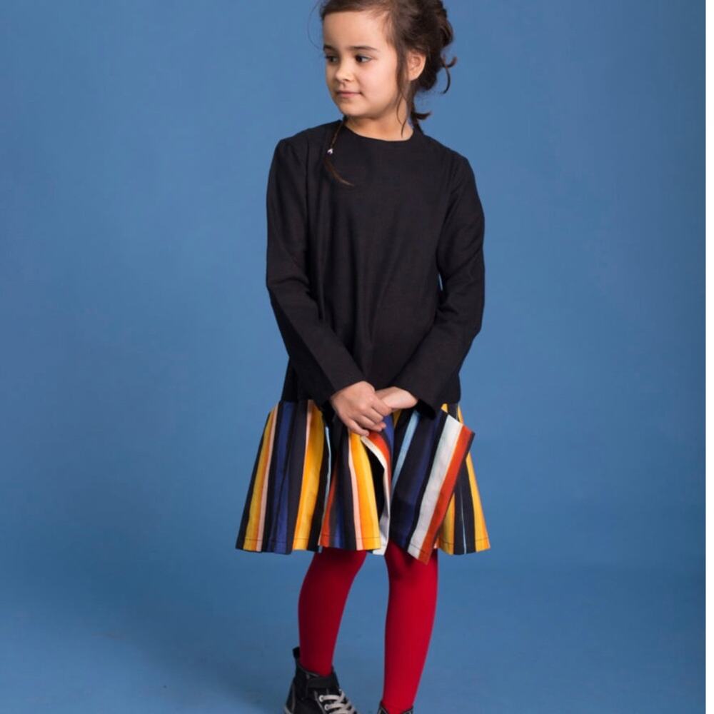 Motoreta girls  black multi striped flapper dress size 12/13